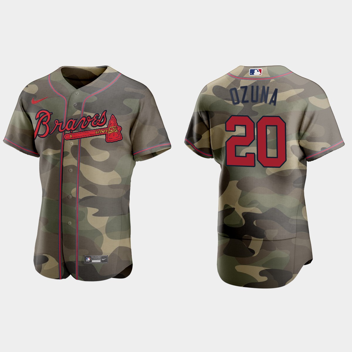 Personalized Atlanta Braves #20 Marcell Ozuna Men’s 2021 Armed Forces Day Authentic MLB Jersey -Camo