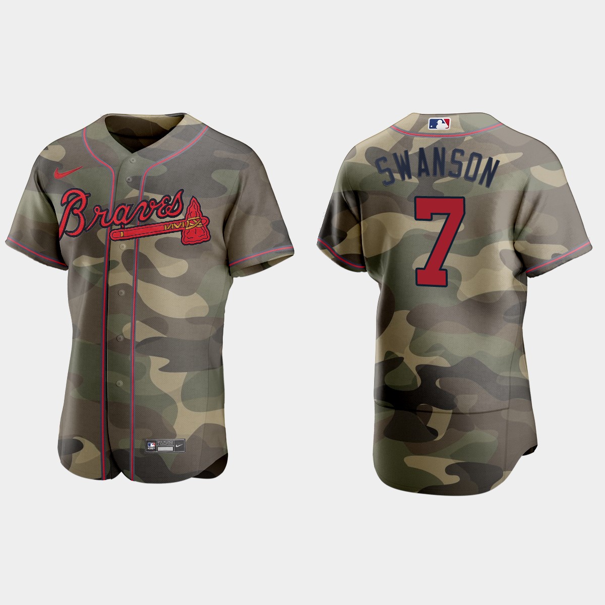Personalized Atlanta Braves #7 Dansby Swanson Men’s 2021 Armed Forces Day Authentic MLB Jersey -Camo