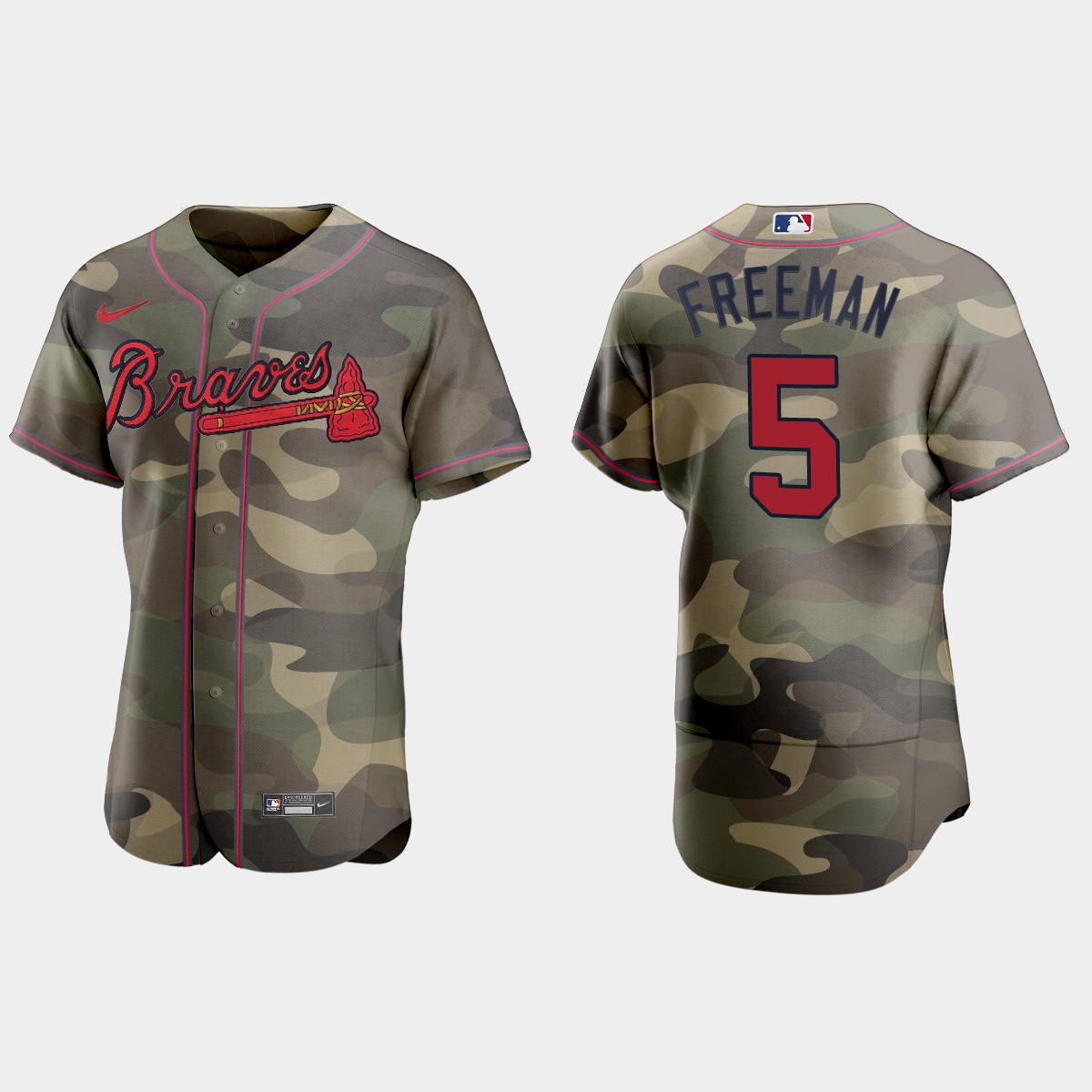 Personalized Atlanta Braves #5 Freddie Freeman Men’s 2021 Armed Forces Day Authentic MLB Jersey -Camo