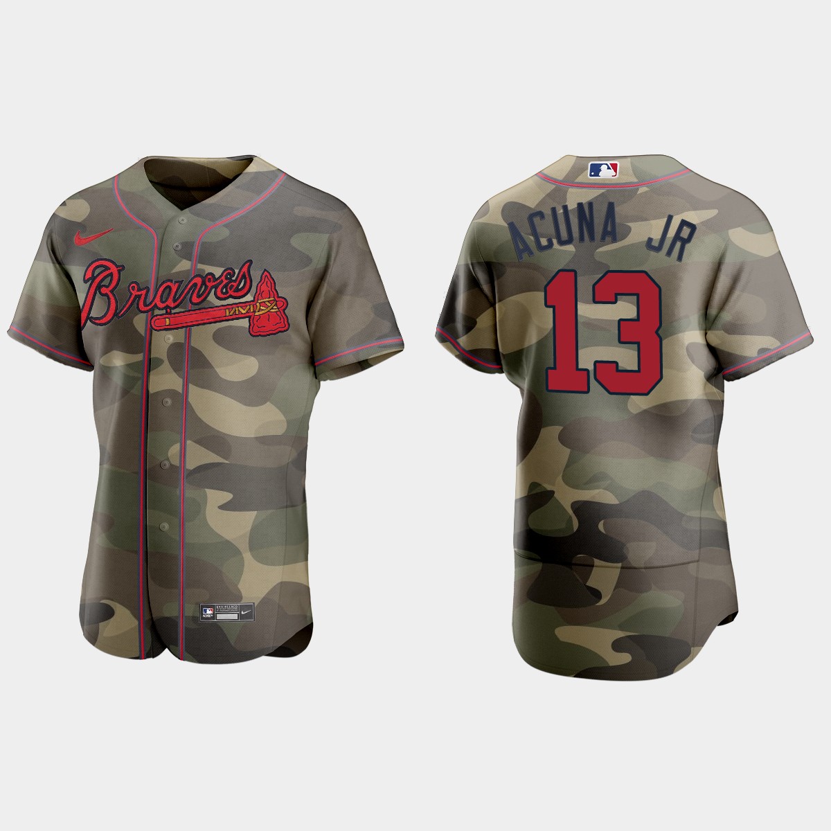 Personalized Atlanta Braves #13 Ronald Acuna Jr. Men’s 2021 Armed Forces Day Authentic MLB Jersey -Camo