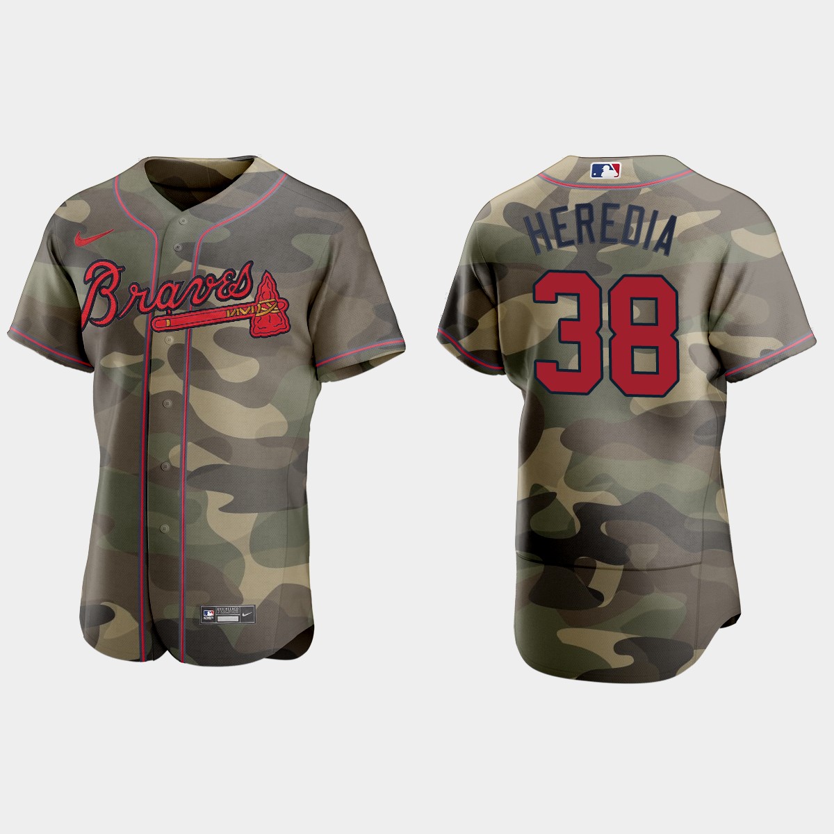 Personalized Atlanta Braves #38 Guillermo Heredia Men’s 2021 Armed Forces Day Authentic MLB Jersey -Camo