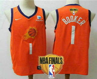 Personalized Men’s Phoenix Suns #1 Devin Booker NEW Orange 2021 Finals Patch Swingman Stitched NBA Jersey