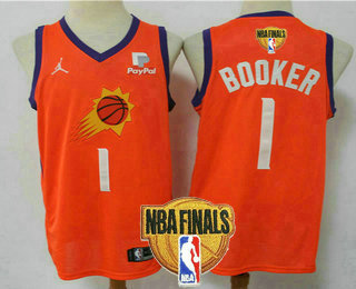 Personalized Men’s Phoenix Suns #1 Devin Booker NEW Orange 2021 Finals Patch Brand Jordan Swingman Stitched NBA Jersey