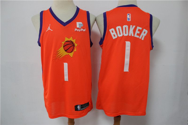 Personalized Men Phoenix Suns 1 Booker Orange Game 2021 NBA Jersey