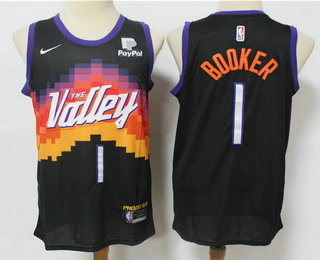 Personalized Men’s Phoenix Suns #1 Devin Booker Black 2021 City Edition NBA Swingman Jersey With The Sponsor Logo