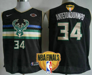 Personalized Men’s Milwaukee Bucks #34 Giannis Antetokounmpo Black 2021 Finals Patch City Edition NBA Swingman Jersey