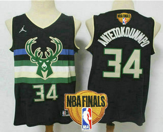 Personalized Men’s Milwaukee Bucks #34 Giannis Antetokounmpo Black 2021 Finals Patch Brand Jordan Swingman Stitched Jersey