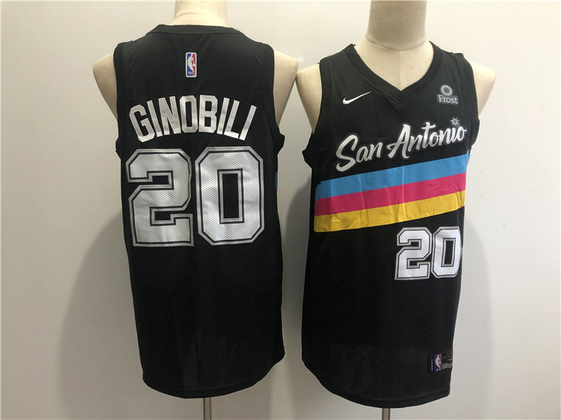 Personalized Men’s San Antonio Spurs #20 Manu Ginobili Black 2021 City Edition Swingman Stitched NBA Jersey With The NEW Sponsor Logo