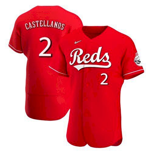 Personalized Men’s Cincinnati Reds #2 Nick Castellanos Scarlet 2021 Alternate Jersey