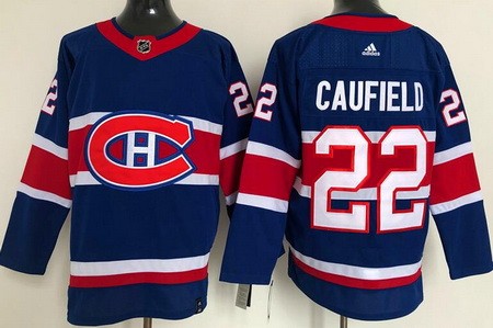 Personalized Men’s Montreal Canadiens #22 Cole Caufield Blue 2021 Reverse Retro Stitched NHL Jersey
