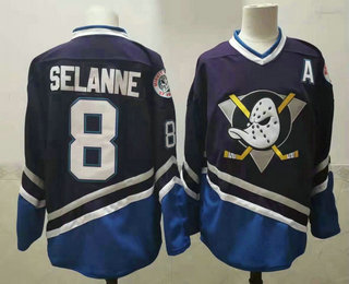 Personalized Men’s Anaheim Ducks #8 Teemu Selanne 1995-96 Purple CCM Vintage Throwback Jersey