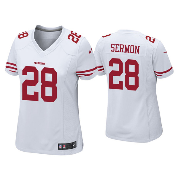 Personalized Women 49ers #28 Trey Sermon White Limited Jersey