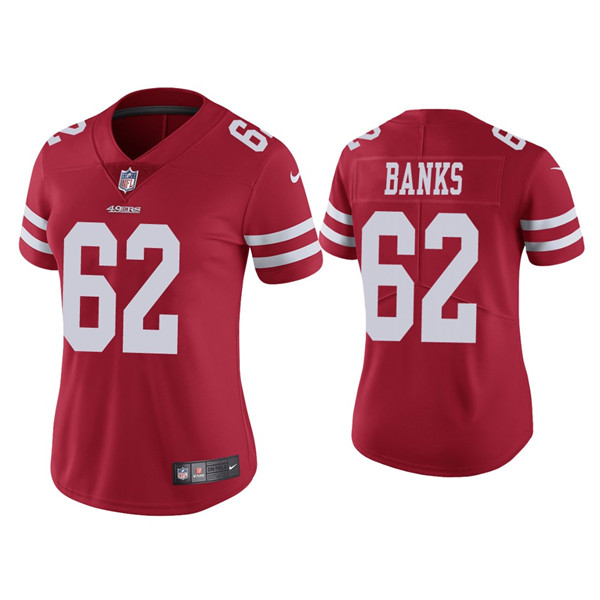 Personalized Women 49ers #62 Aaron Banks Red Jersey Limited Jersey
