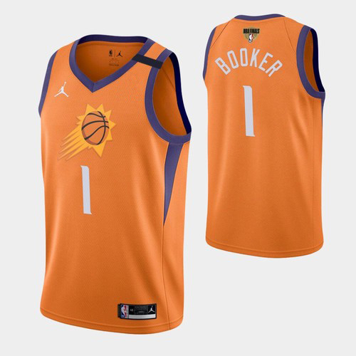 Personalized Phoenix Suns #1 Devin Booker Men’s 2021 NBA Finals Bound Statement Edition NBA Jersey Orange