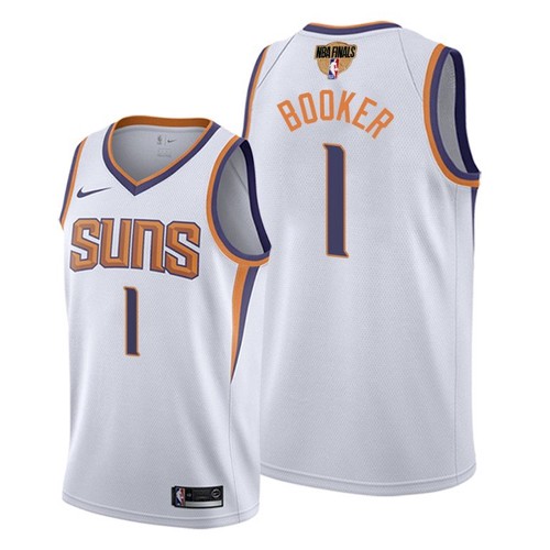 Personalized Suns #1 Devin Booker Men’s 2021 NBA Finals Bound Swingman Association Edition Jersey White