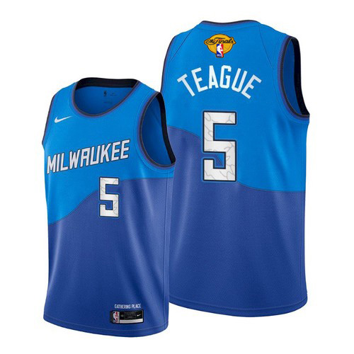 Personalized Bucks #5 Jeff Teague Men’s 2021 NBA Finals Bound City Edition Jersey Blue