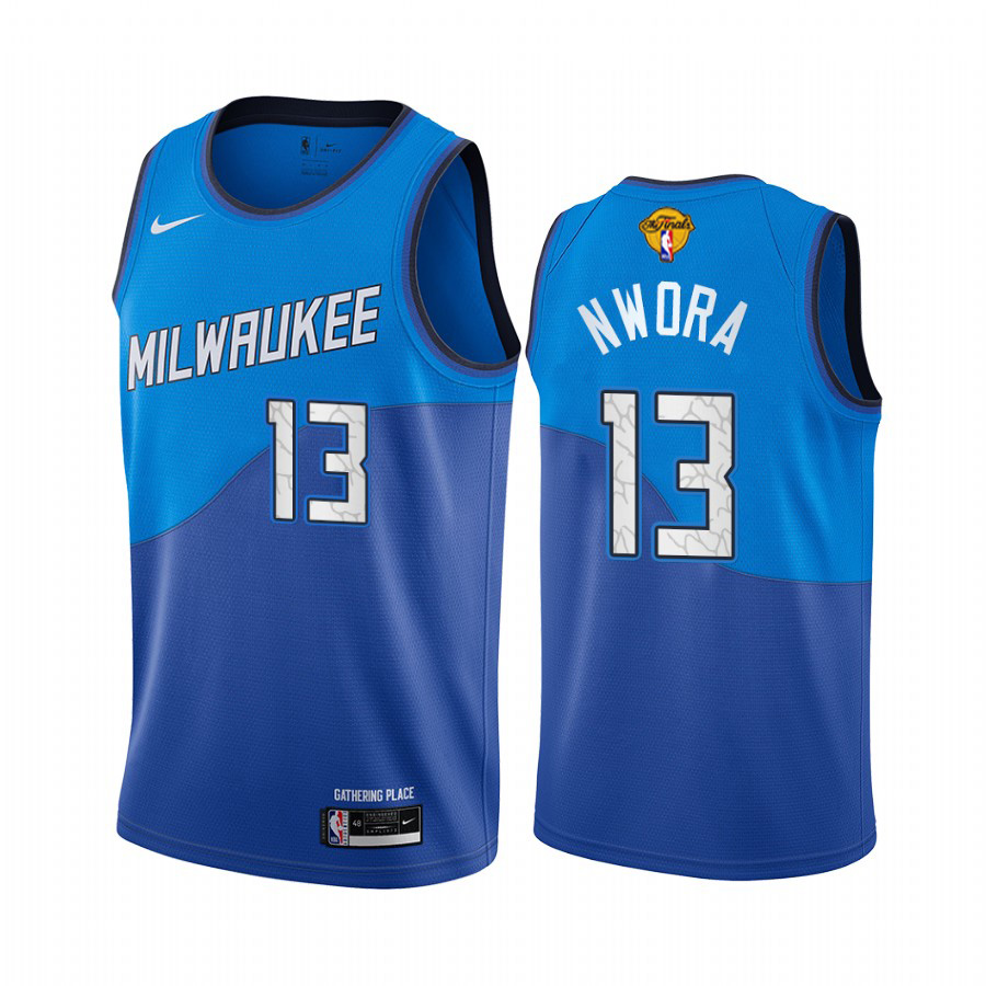 Personalized Bucks #13 Jordan Nwora Men’s 2021 NBA Finals Bound City Edition Jersey Blue