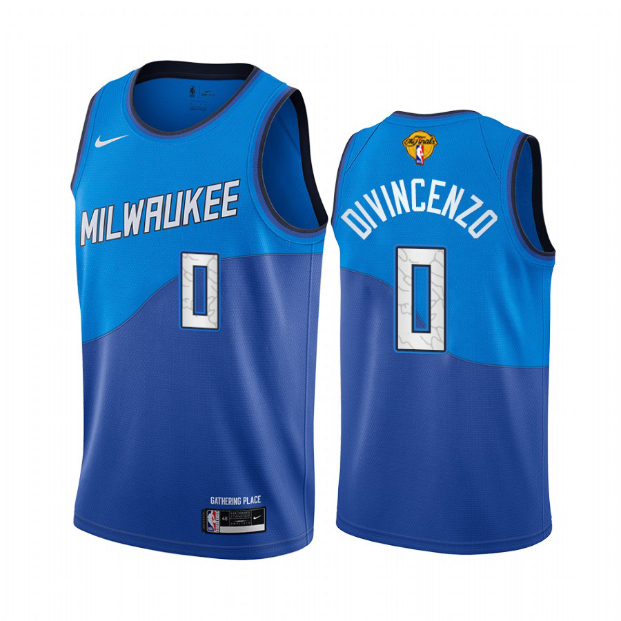 Personalized Bucks #0 Donte DiVincenzo Men’s 2021 NBA Finals Bound City Edition Jersey Blue