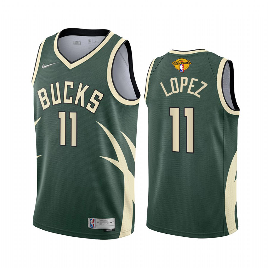 Personalized Milwaukee Bucks #11 Brook Lopez Men’s 2021 NBA Finals Bound Swingman Earned Edition Jersey Green