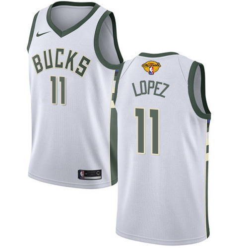 Personalized Bucks #11 Brook Lopez Men’s 2021 NBA Finals Bound Swingman Association Edition Jersey White