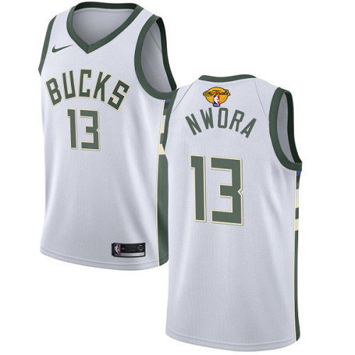 Personalized Bucks #13 Jordan Nwora Men’s 2021 NBA Finals Bound Swingman Association Edition Jersey White