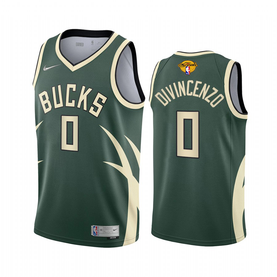 Personalized Milwaukee Bucks #0 Donte DiVincenzo Men’s 2021 NBA Finals Bound Swingman Earned Edition Jersey Green