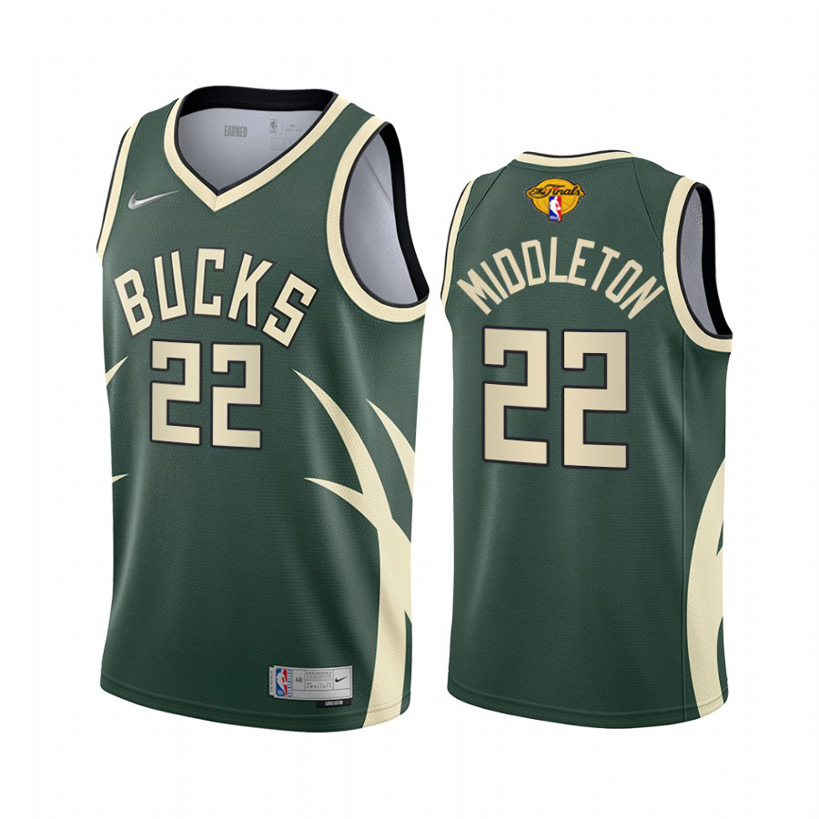 Personalized Milwaukee Bucks #22 Khris Middleton Men’s 2021 NBA Finals Bound Swingman Earned Edition Jersey Green