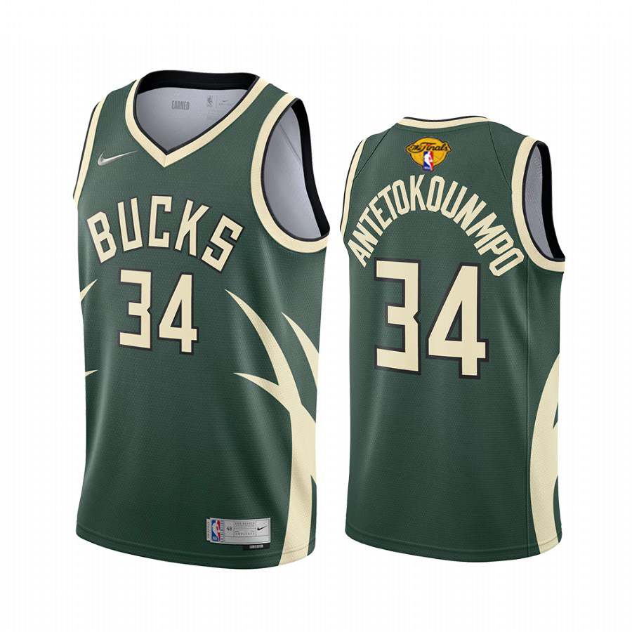 Personalized Milwaukee Bucks #34 Giannis Antetokounmpo Men’s 2021 NBA Finals Bound Swingman Earned Edition Jersey Green