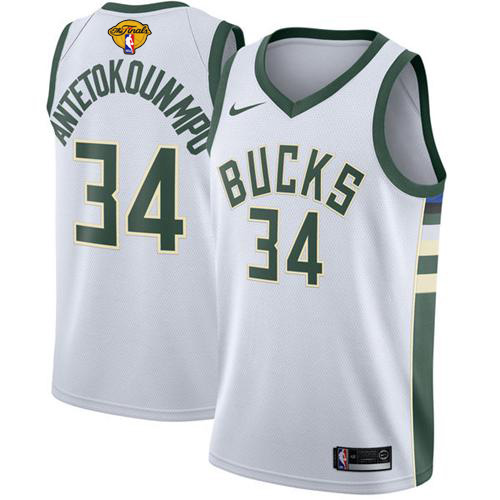 Personalized Bucks #34 Giannis Antetokounmpo Men’s 2021 NBA Finals Bound Swingman Association Edition Jersey White