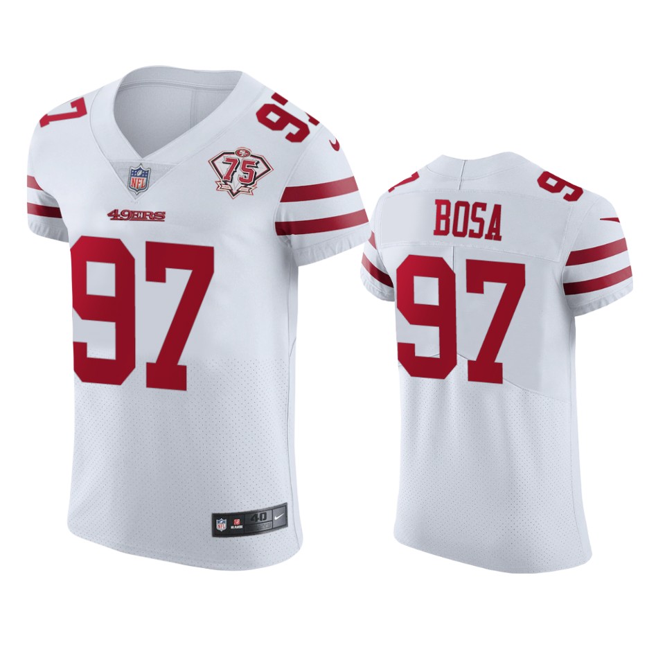 Personalized 49ers #97 Nick Bosa White Men’s 75th Anniversary Stitched NFL Untouchable Elite Jersey