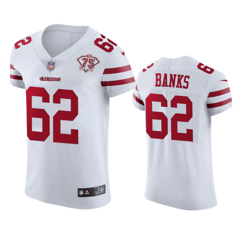 Personalized 49ers #62 Aaron Banks White Men’s 75th Anniversary Stitched NFL Untouchable Elite Jersey