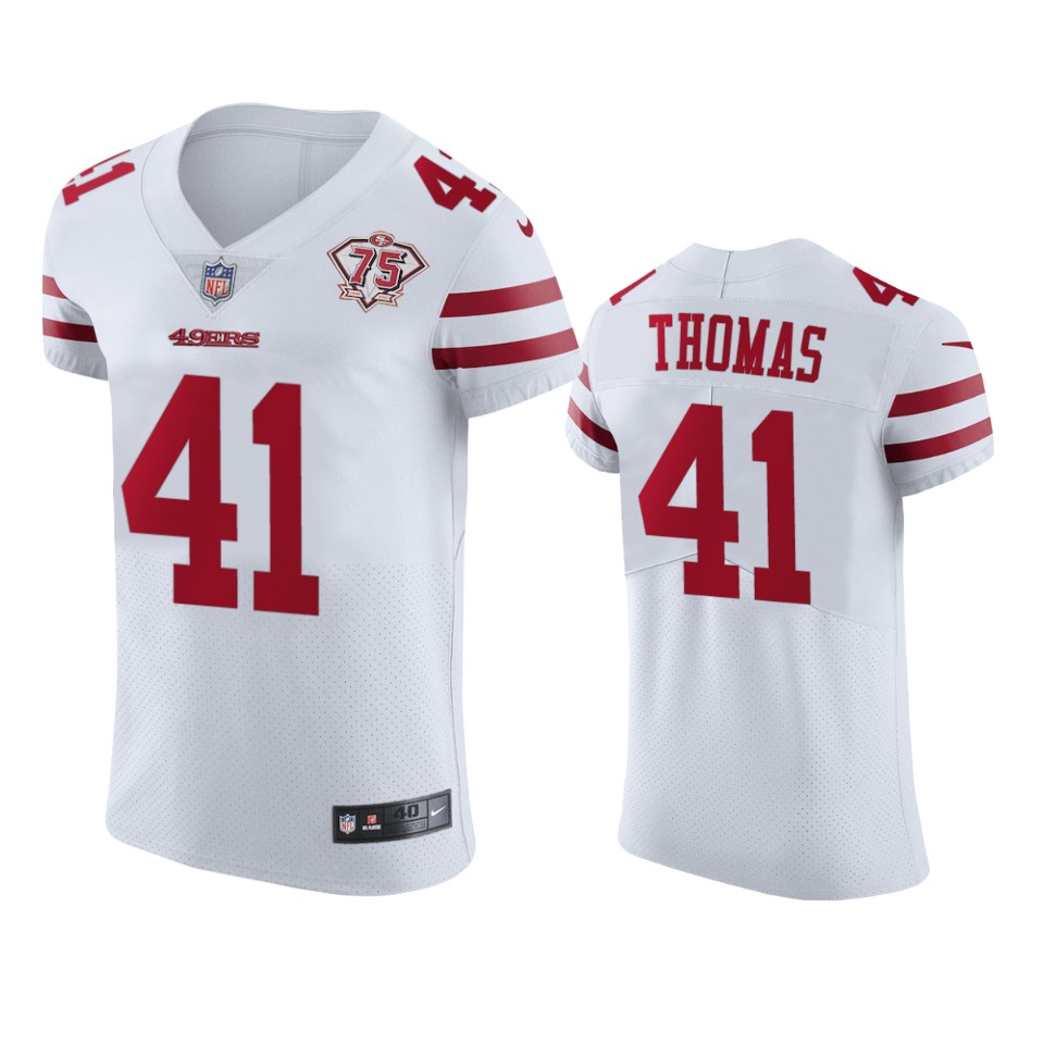 Personalized 49ers #41 Ambry Thomas White Men’s 75th Anniversary Stitched NFL Untouchable Elite Jersey