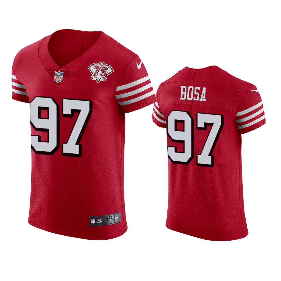 Personalized 49ers #97 Nick Bosa Red Rush Men’s 75th Anniversary Stitched NFL Untouchable Elite Jersey