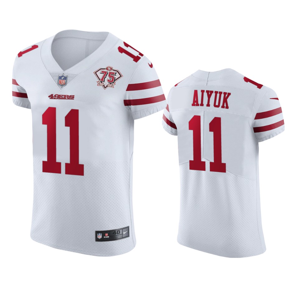 Personalized 49ers #11 Brandon Aiyuk White Men’s 75th Anniversary Stitched NFL Untouchable Elite Jersey