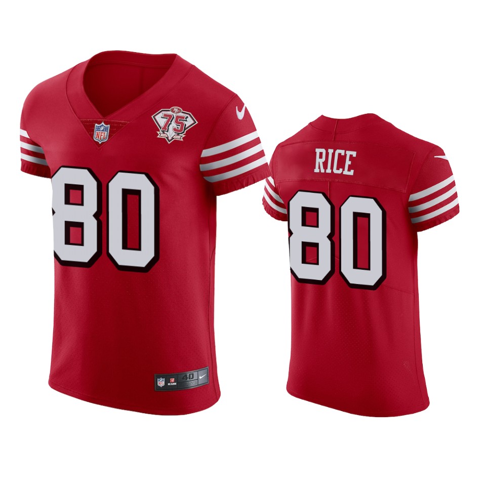 Personalized 49ers #80 Jerry Rice Red Rush Men’s 75th Anniversary Stitched NFL Untouchable Elite Jersey