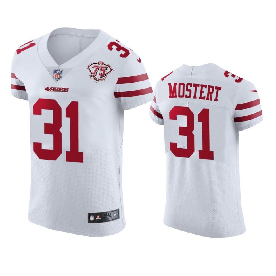 Personalized 49ers #31 Raheem Mostert White Men’s 75th Anniversary Stitched NFL Untouchable Elite Jersey