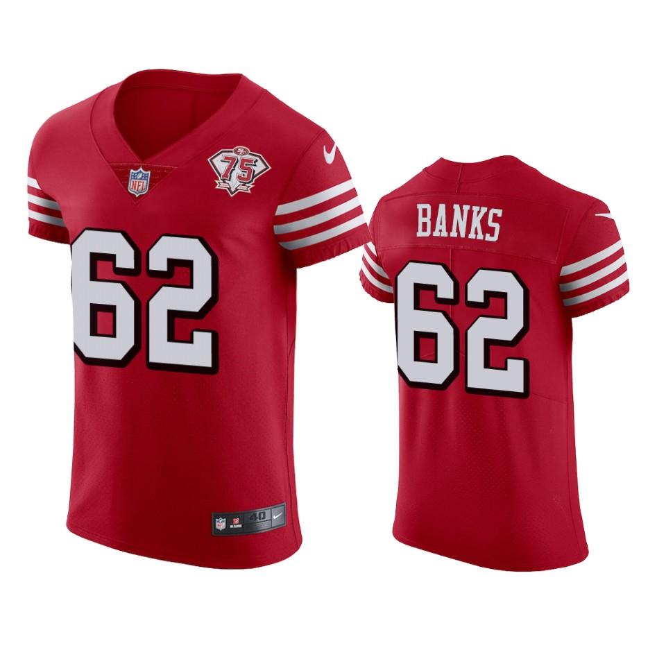 Personalized 49ers #62 Aaron Banks Red Rush Men’s 75th Anniversary Stitched NFL Untouchable Elite Jersey