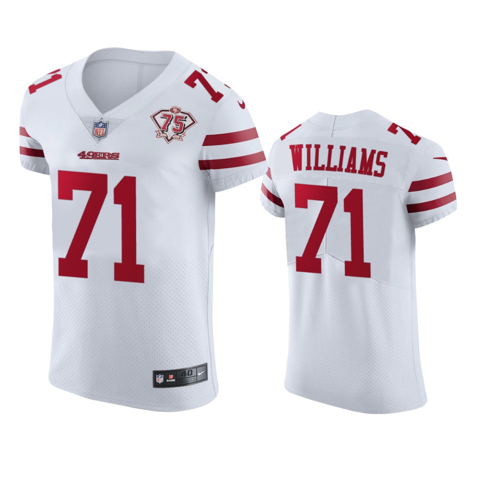 Personalized 49ers #71 Trent Williams White Men’s 75th Anniversary Stitched NFL Untouchable Elite Jersey