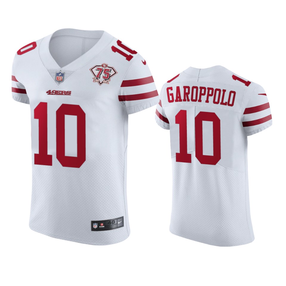 Personalized 49ers #10 Jimmy Garoppolo White Men’s 75th Anniversary Stitched NFL Untouchable Elite Jersey