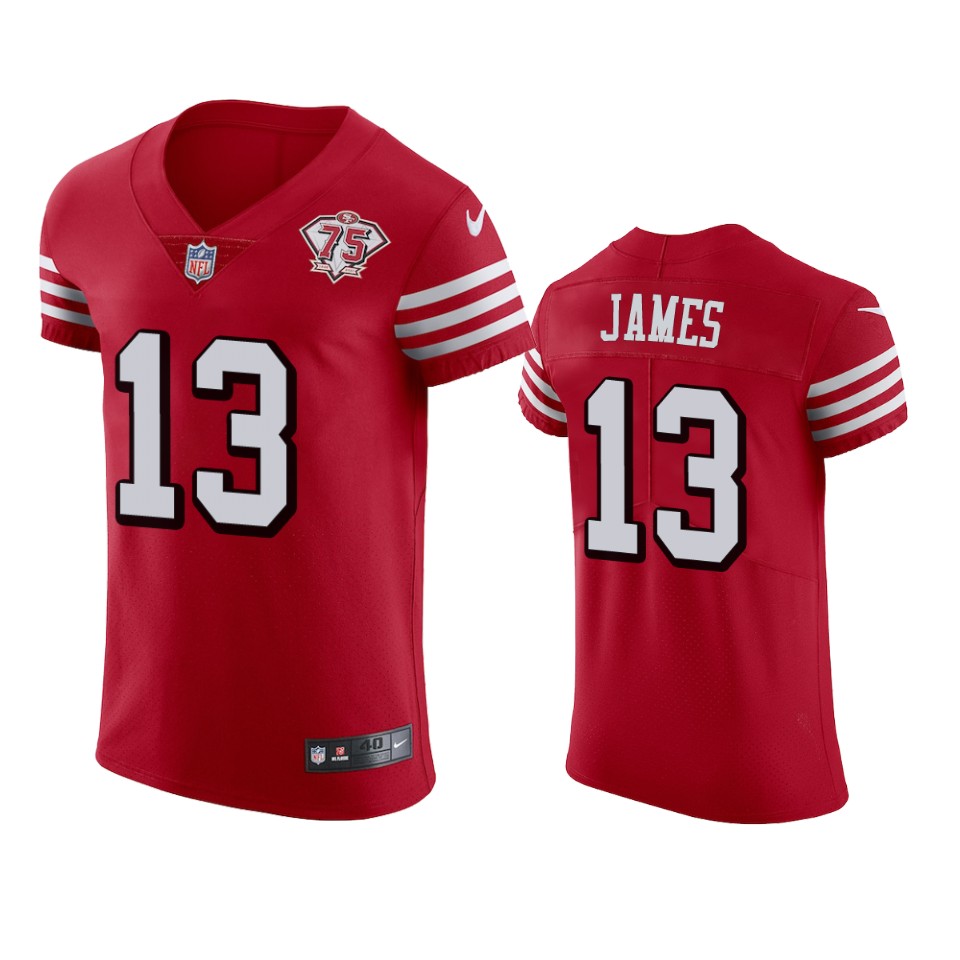 Personalized 49ers #13 Richie James Red Rush Men’s 75th Anniversary Stitched NFL Untouchable Elite Jersey