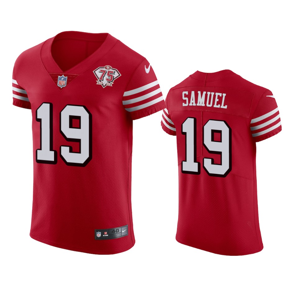 Personalized 49ers #19 Deebo Samuel Red Rush Men’s 75th Anniversary Stitched NFL Untouchable Elite Jersey