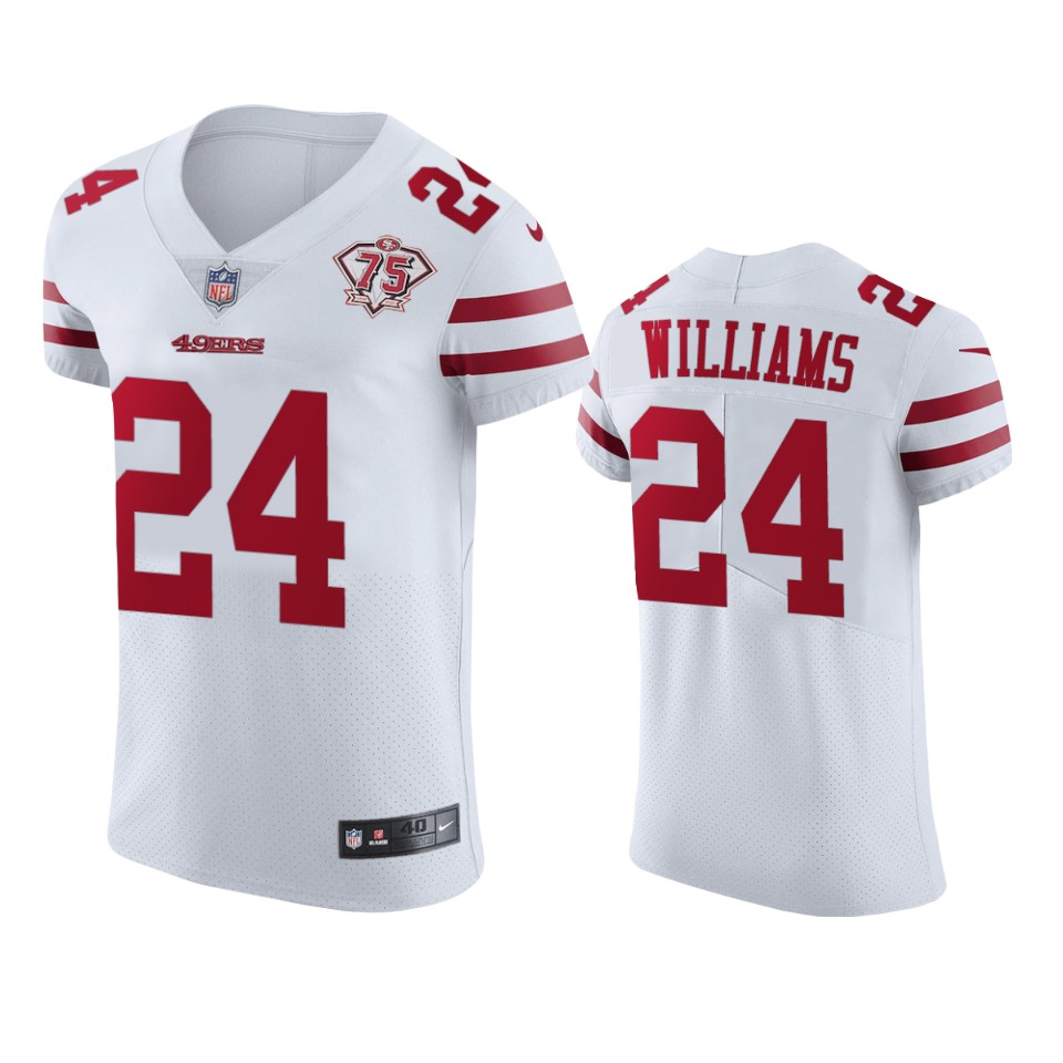 Personalized 49ers #24 K’Waun Williams White Men’s 75th Anniversary Stitched NFL Untouchable Elite Jersey