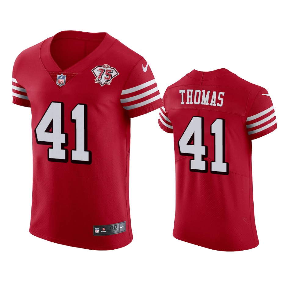 Personalized 49ers #41 Ambry Thomas Red Rush Men’s 75th Anniversary Stitched NFL Untouchable Elite Jersey