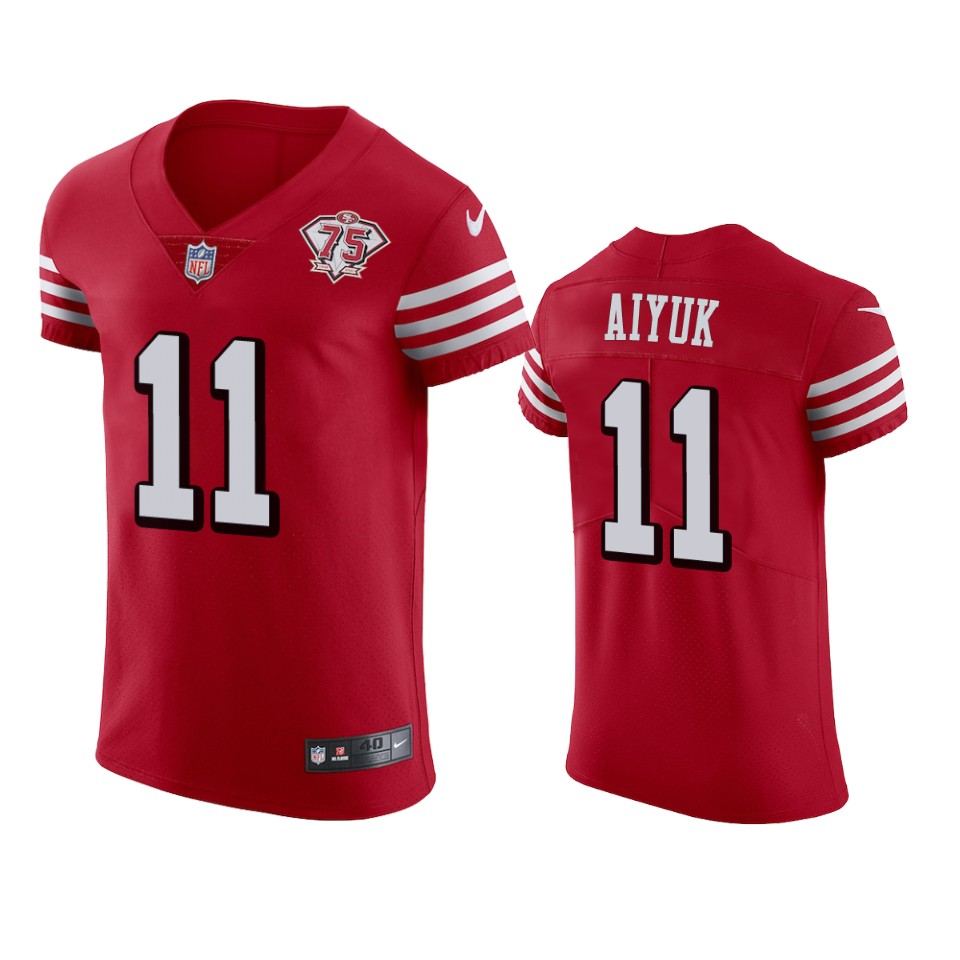 Personalized 49ers #11 Brandon Aiyuk Red Rush Men’s 75th Anniversary Stitched NFL Untouchable Elite Jersey