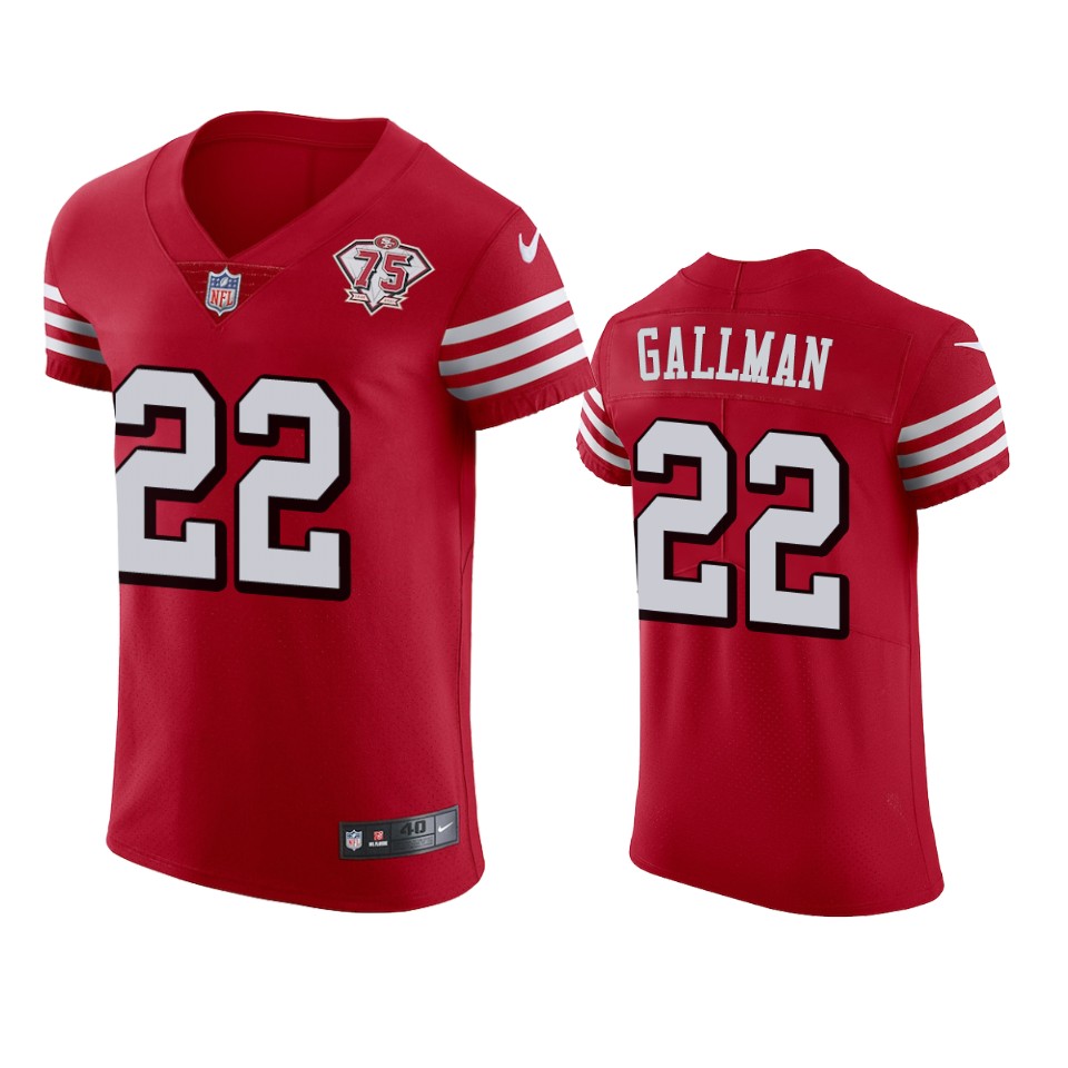 Personalized 49ers #22 Wayne Gallman Red Rush Men’s 75th Anniversary Stitched NFL Untouchable Elite Jersey