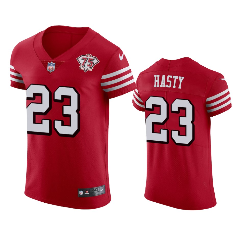 Personalized 49ers #23 Jamycal Hasty Red Rush Men’s 75th Anniversary Stitched NFL Untouchable Elite Jersey