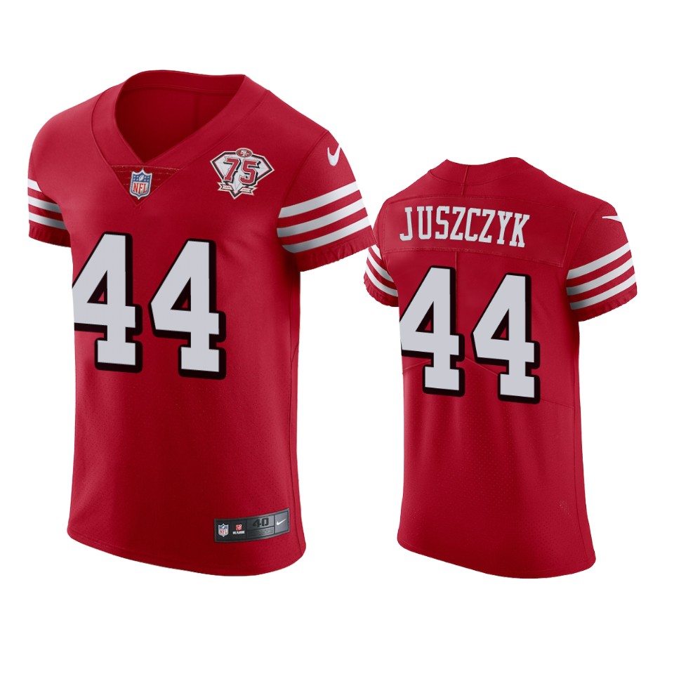 Personalized 49ers #44 kyle juszczyk Red Rush Men’s 75th Anniversary Stitched NFL Untouchable Elite Jersey