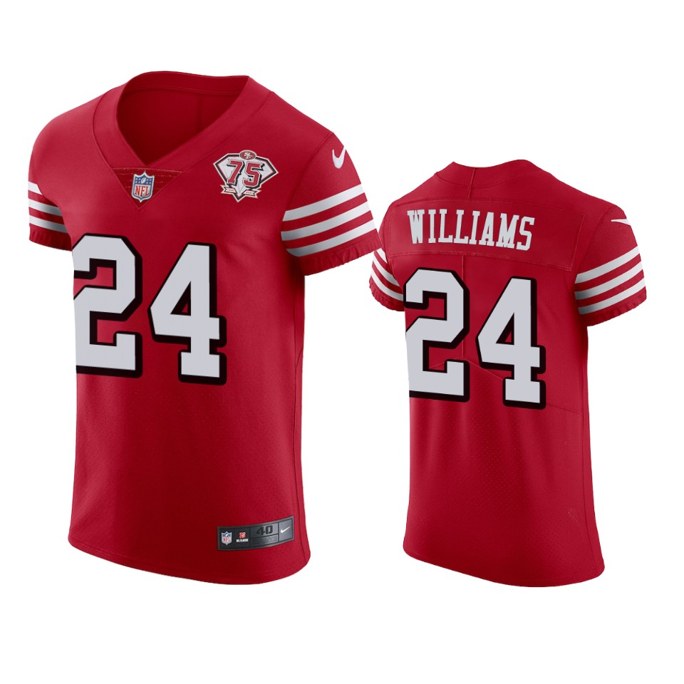 Personalized 49ers #24 K’Waun Williams Red Rush Men’s 75th Anniversary Stitched NFL Untouchable Elite Jersey