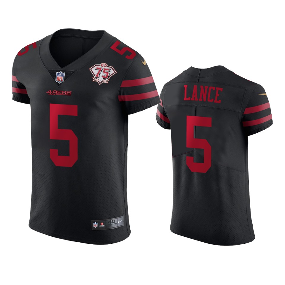 Personalized 49ers #5 Trey Lance Black Alternate Men’s 75th Anniversary Stitched NFL Untouchable Elite Jersey