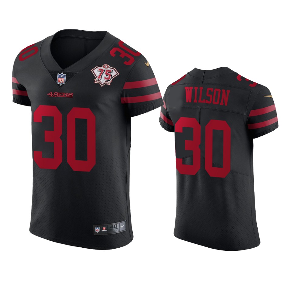 Personalized 49ers #30 Jeff Wilson Black Alternate Men’s 75th Anniversary Stitched NFL Untouchable Elite Jersey